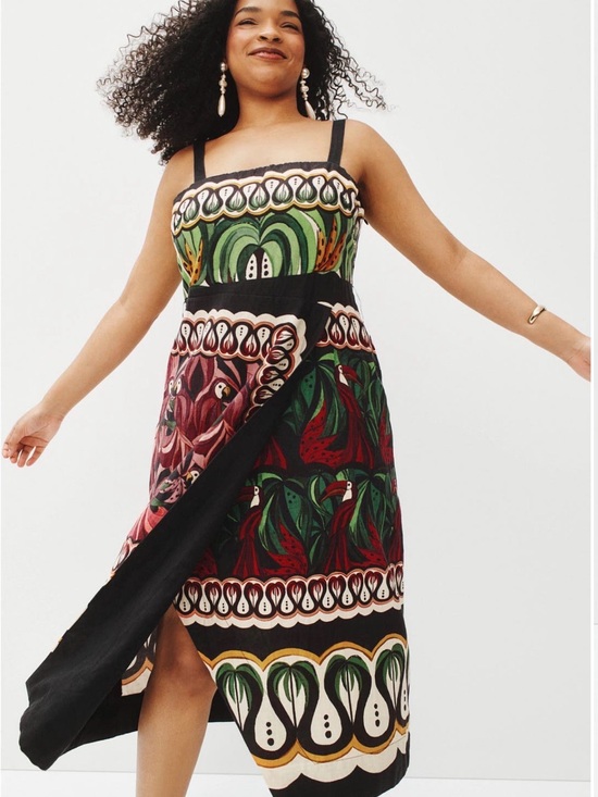 FARM Rio Dresses & Skirts - FARM Rio Botanical Print Strap Midi Dress in Green, Red and Black
